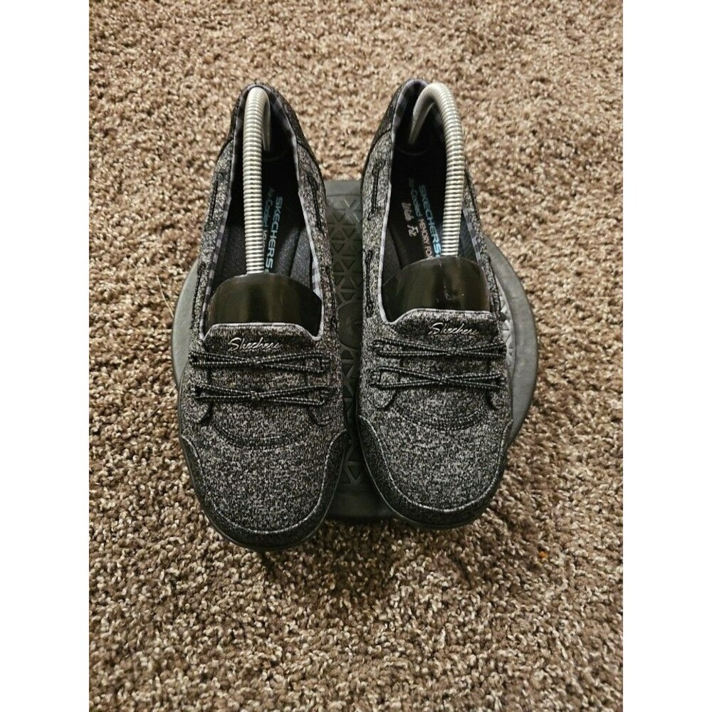 Skechers Shoes Womens 6 Breathe Easy-Good Influence Slip On Flats Black Gray